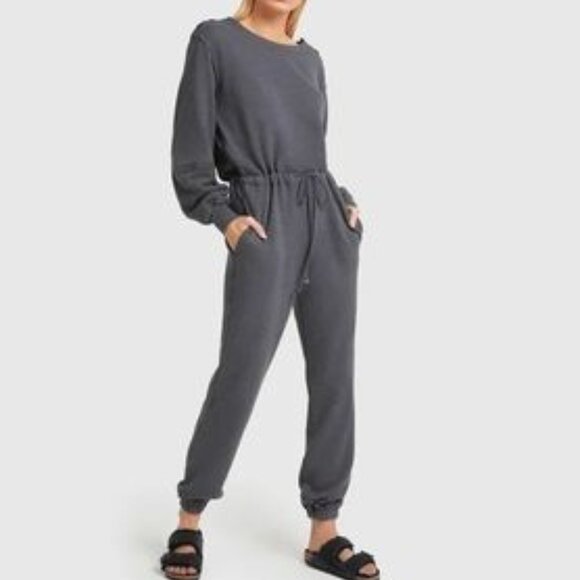 New Xirena | Jenn Fleece Lined Jumpsuit Ember Charcoal Gray Jogger Style Large - Picture 2 of 11